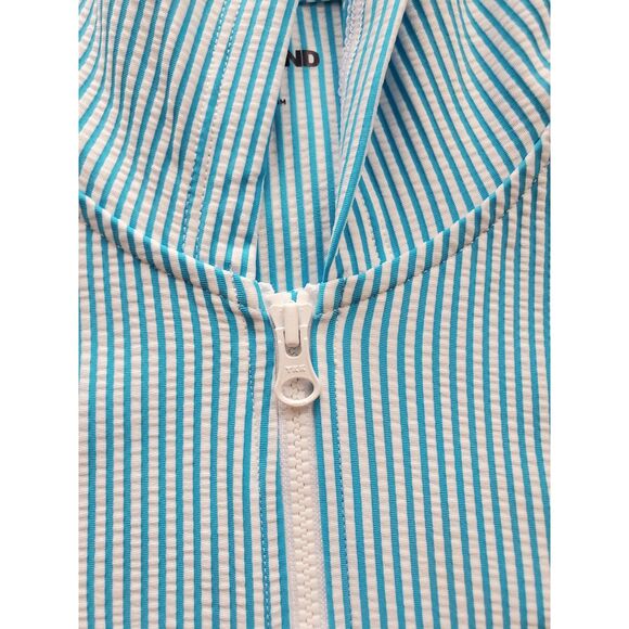 LANDS' END LARGE UPF 50 SEERSUCKER HOODED ZIP-FRONT RASH GUARD - Picture 6 of 7